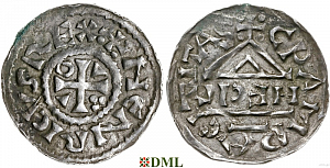 Денарий, Германия, Бавария, Heinrich II (1002-1024), м.д. Cham, монетарий HECIL, Hahn 1976, 80a1.1