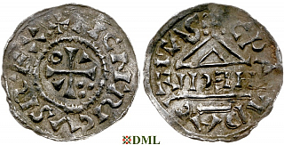 Денарий, Германия, Бавария, Heinrich II (1002-1024), м.д. Cham, монетарий HECIL, Hahn 1976, 80a1