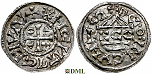 Денарий, Германия, Бавария, Heinrich II (1002-1024), м.д. Regensburg, монетарий ECCO, Hahn 1976, 27c2.3