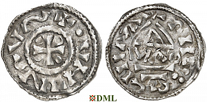 Денарий, Германия, Бавария, Heinrich II (985–995), м.д. Regensburg, монетарий MΛO, Hahn 1976, 22f1