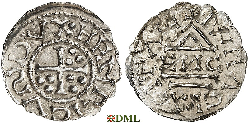 Денарий, Германия, Бавария, Heinrich II (955-976), м.д. Regensburg, монетарий EИC, Hahn 1976, 15e2
