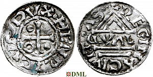 Денарий, Германия, Бавария, Heinrich II (955-995), м.д. Regensburg, монетарий GVΛL, Hahn 1976, 22d1.1