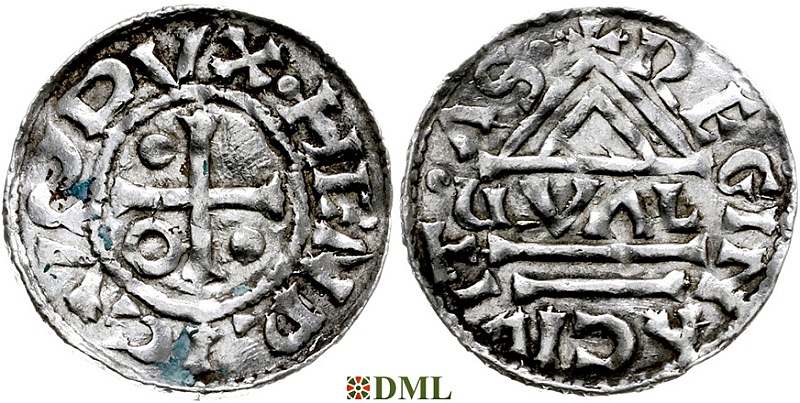 Денарий, Германия, Бавария, Heinrich II (955-995), м.д. Regensburg, монетарий GVΛL, Hahn 1976, 22d1.1