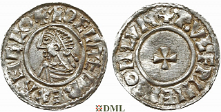 Денарий, Англия, Æthelred II (978-1016), м.д. London, монетарий Wulfwine, North 777