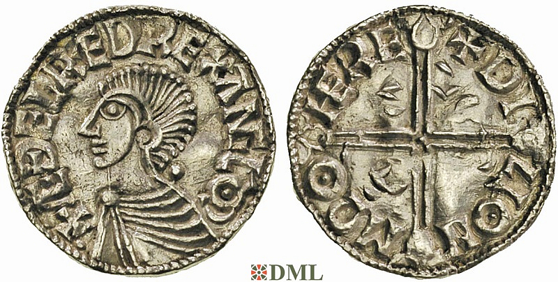 Денарий, Англия, Æthelred II (978-1016), м.д. Hereford, монетарий Dilion