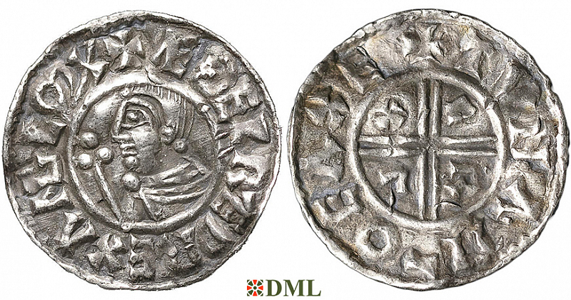 Денарий, Англия, Æthelred II (978-1016), м.д. Exeter, монетарий Tuna, North 770