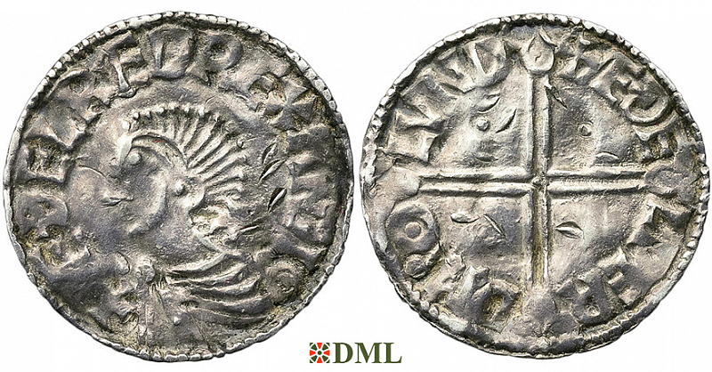 Денарий, Англия, Æthelred II (978-1016), м.д. London, монетарий Ædelperd, North 774