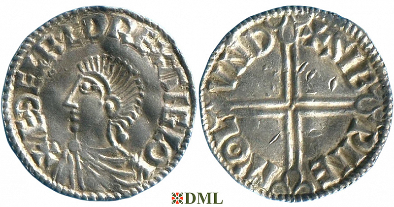 Денарий, Англия, Æthelred II (978-1016), м.д. London, монетарий Leofric, North 774