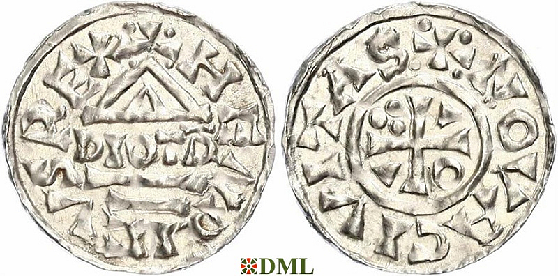 Денарий, Германия, Бавария, Heinrich II (1002-1024), м.д. Neuburg, монетарий DIOTP, Hahn 1976, 84a1
