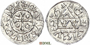 Денарий, Германия, Бавария, Heinrich IV (995-1002), м.д. Regensburg, монетарий NWH, Hahn 1976, -
