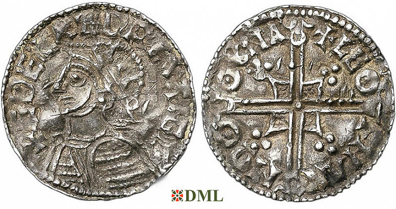 Денарий, Англия, Æthelred II (978-1016), м.д. Oxford, монетарий Leofman, North 775