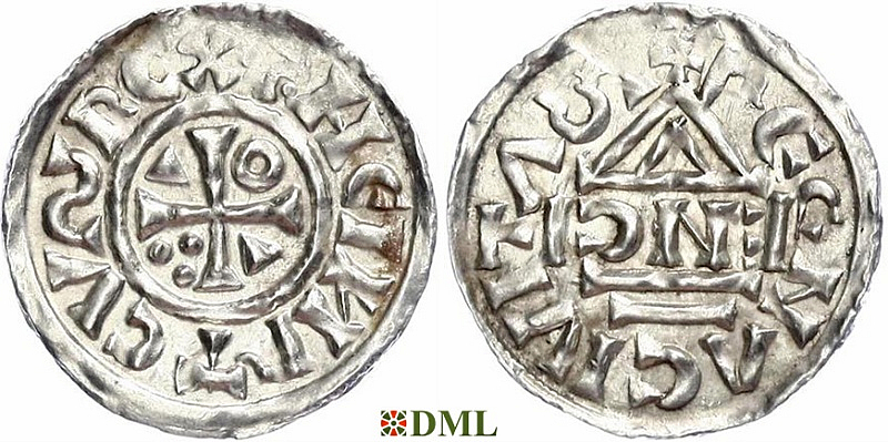 Денарий, Германия, Бавария, Heinrich II (1002-1024), м.д. Regensburg, монетарий ENCI, Hahn 1976, 27d2