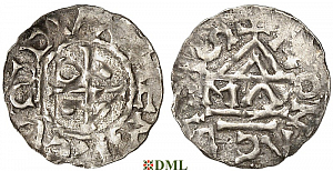 Обол, Германия, Бавария, Heinrich II (985–995), м.д. Regensburg, монетарий MΛO, Hahn 1976, 23.?