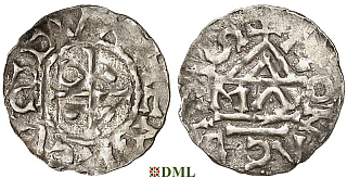 Обол, Германия, Бавария, Heinrich II (985–995), м.д. Regensburg, монетарий MΛO, Hahn 1976, 23.?