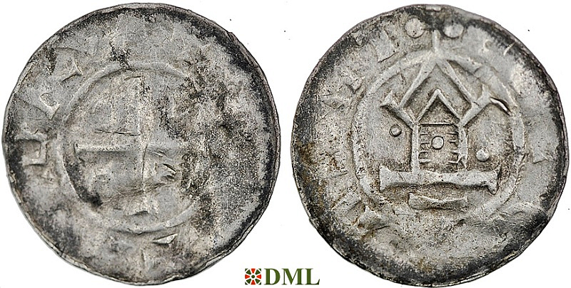 Денарий, Германия, Саксония, Otto III (983-1002), м.д. Goslar, type OAP