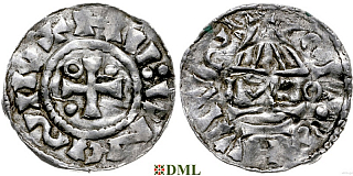Денарий, Германия, Бавария, Heinrich II (955-995), м.д. Regensburg, монетарий MΛO, Hahn 1976, 22f1.4