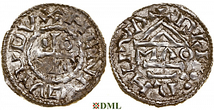 Денарий, Германия, Бавария, Heinrich II (955-995), м.д. Regensburg, монетарий MΛO, Hahn 1976, 22f1.2