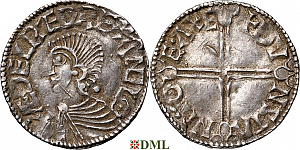 Денарий, Англия, Æthelred II (978-1016), м.д. Exeter, монетарий Dunstan, North 774