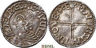 Денарий, Англия, Æthelred II (978-1016), м.д. Exeter, монетарий Dunstan, North 774