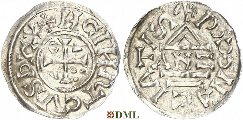 Денарий, Германия, Бавария, Heinrich II (1002-1024), м.д. Regensburg, монетарий ANZO, Hahn 1976, 27a2