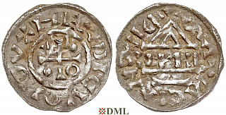 Денарий, Германия, Бавария, Heinrich IV (995-1002), м.д. Regensburg, монетарий EИC, Hahn 1976, 25c6.2