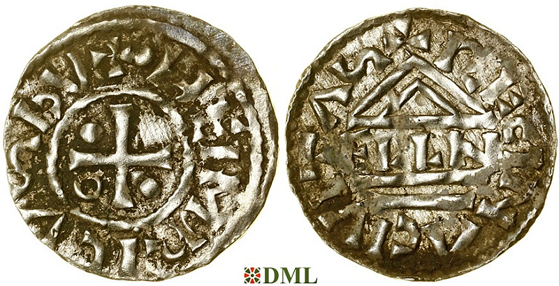 Денарий, Германия, Бавария, Heinrich II (985–995), м.д. Regensburg, монетарий ELLN, Hahn 1976, 22c2