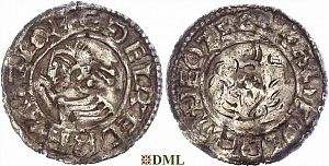 Денарий, Англия, Æthelred II (978-1016), м.д. Thetford, монетарий Alfwold, North 777