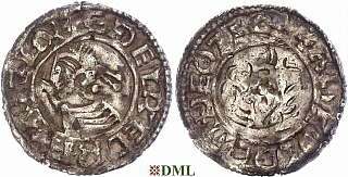 Денарий, Англия, Æthelred II (978-1016), м.д. Thetford, монетарий Alfwold, North 777