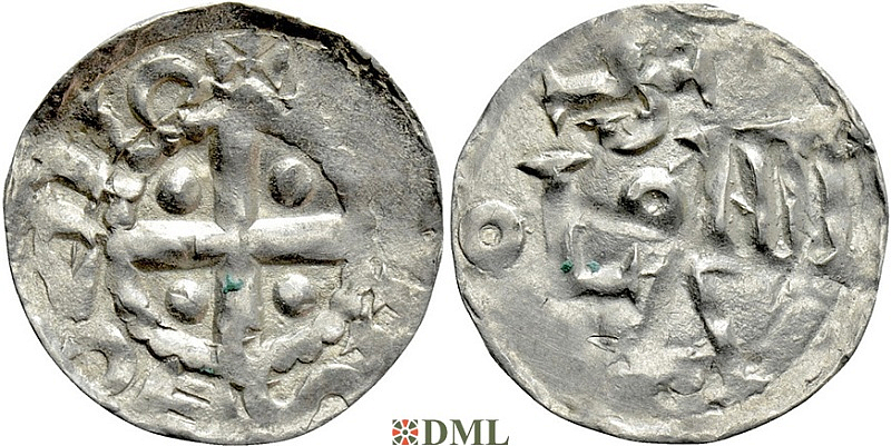 Денарий, Германия, Нижняя Лотарингия, Otto III (983-1002), м.д. Koln, Dbg 335