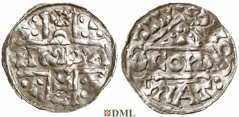 Денарий, Германия, Бавария, Heinrich V (1018-1026), м.д. Regensburg, монетарий CONR, Hahn 1976, 31c2