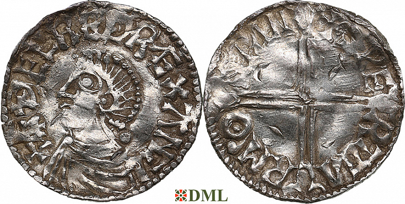 Денарий, Англия, Æthelred II (978-1016), м.д. Stamford, монетарий Svartgeirr, North 774