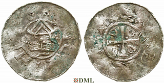 Денарий, Германия, Саксония, Нижняя Саксония , Otto III (983-1002), м.д. Goslar, type OAP
