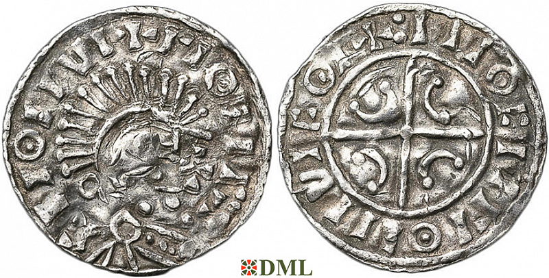 Денарий, Дания, Cnut (1018-1035), м.д. Orbaek, Hbg. 54
