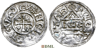 Денарий, Германия, Бавария, Heinrich II (1002-1024), м.д. Regensburg, монетарий ECCO, Hahn 1976, 27c1.2