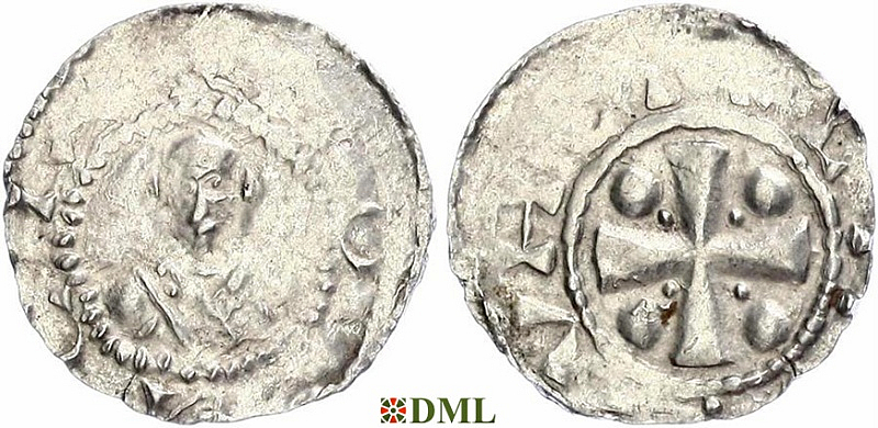 Денарий, Германия, Франкония, Willigis (975-1011), м.д. Mainz, Dbg. 802
