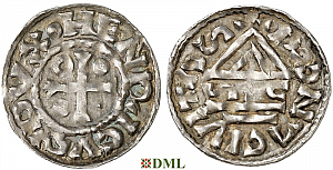 Денарий, Германия, Бавария, Heinrich II (985–995), м.д. Regensburg, монетарий SIC, Hahn 1976, 22g2
