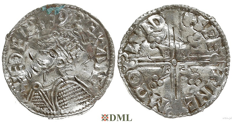 Денарий, Англия, Æthelred II (978-1016), м.д. London, монетарий Swetinc, North 775