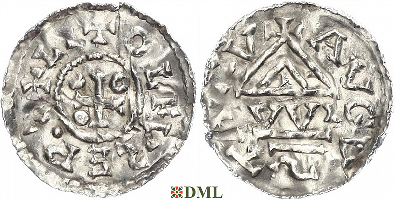 Денарий, Германия, Швабия, Liutolf (989-995), м.д. Augsburg, монетарий WI, Hahn 1976, 138a1
