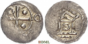 Денарий, Германия, Франкония, Otto III (983-1002), м.д. Worms, Dbg. 844