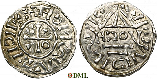 Денарий, Германия, Бавария, Heinrich II (1002-1024), м.д. Regensburg, монетарий HƆOV, Hahn 1976, 27i1