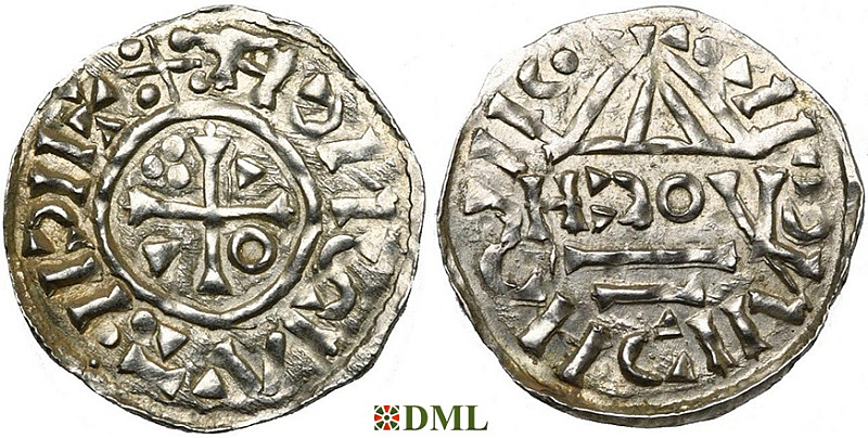 Денарий, Германия, Бавария, Heinrich II (1002-1024), м.д. Regensburg, монетарий HƆOV, Hahn 1976, 27i1
