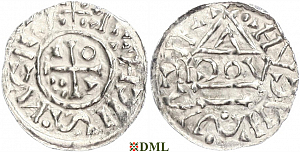 Денарий, Германия, Бавария, Heinrich II (1002-1024), м.д. Regensburg, монетарий HƆOV, Hahn 1976, 27i1