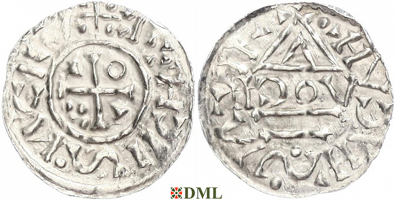 Денарий, Германия, Бавария, Heinrich II (1002-1024), м.д. Regensburg, монетарий HƆOV, Hahn 1976, 27i1