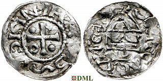 Денарий, Германия, Бавария, Heinrich II (955-995), м.д. Regensburg, монетарий MΛO, Hahn 1976, 22f1.