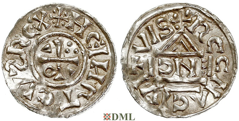 Денарий, Германия, Бавария, Heinrich II (1002-1024), м.д. Regensburg, монетарий ENCI, Hahn 1976, 27d2