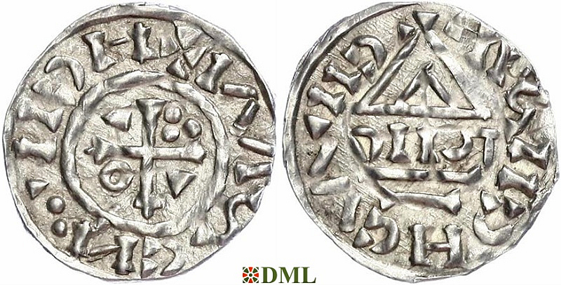 Денарий, Германия, Бавария, Heinrich II (1002-1024), м.д. Neuburg, монетарий DIIUT, Hahn 1976, 85a1