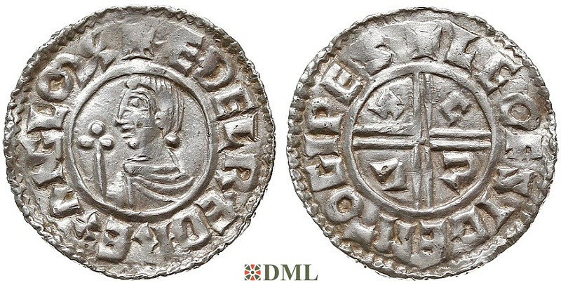 Денарий, Англия, Æthelred II (978-1016), м.д. Ipswich, монетарий Leofsige, North 770