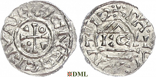 Денарий, Германия, Бавария, Heinrich II (1002-1024), м.д. Regensburg, монетарий HECIL, Hahn 1976, 27e1