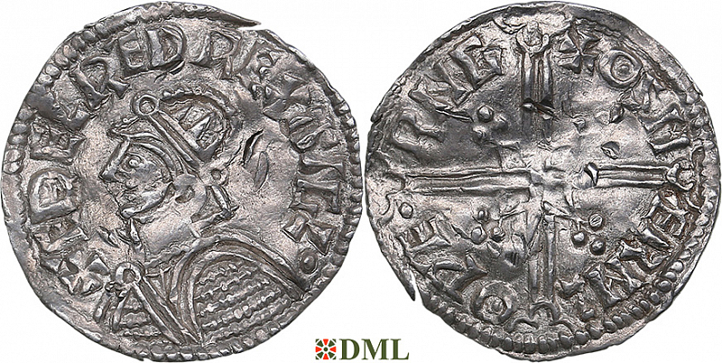 Денарий, Англия, Æthelred II (978-1016), м.д. Warwick, монетарий Osmær, North 775