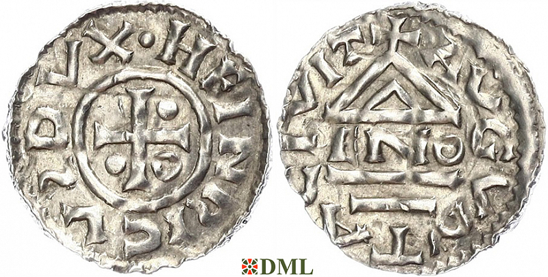 Денарий, Германия, Швабия, Heinrich II (985-995), м.д. Augsburg, монетарий ENO, Hahn 1976, 137var.